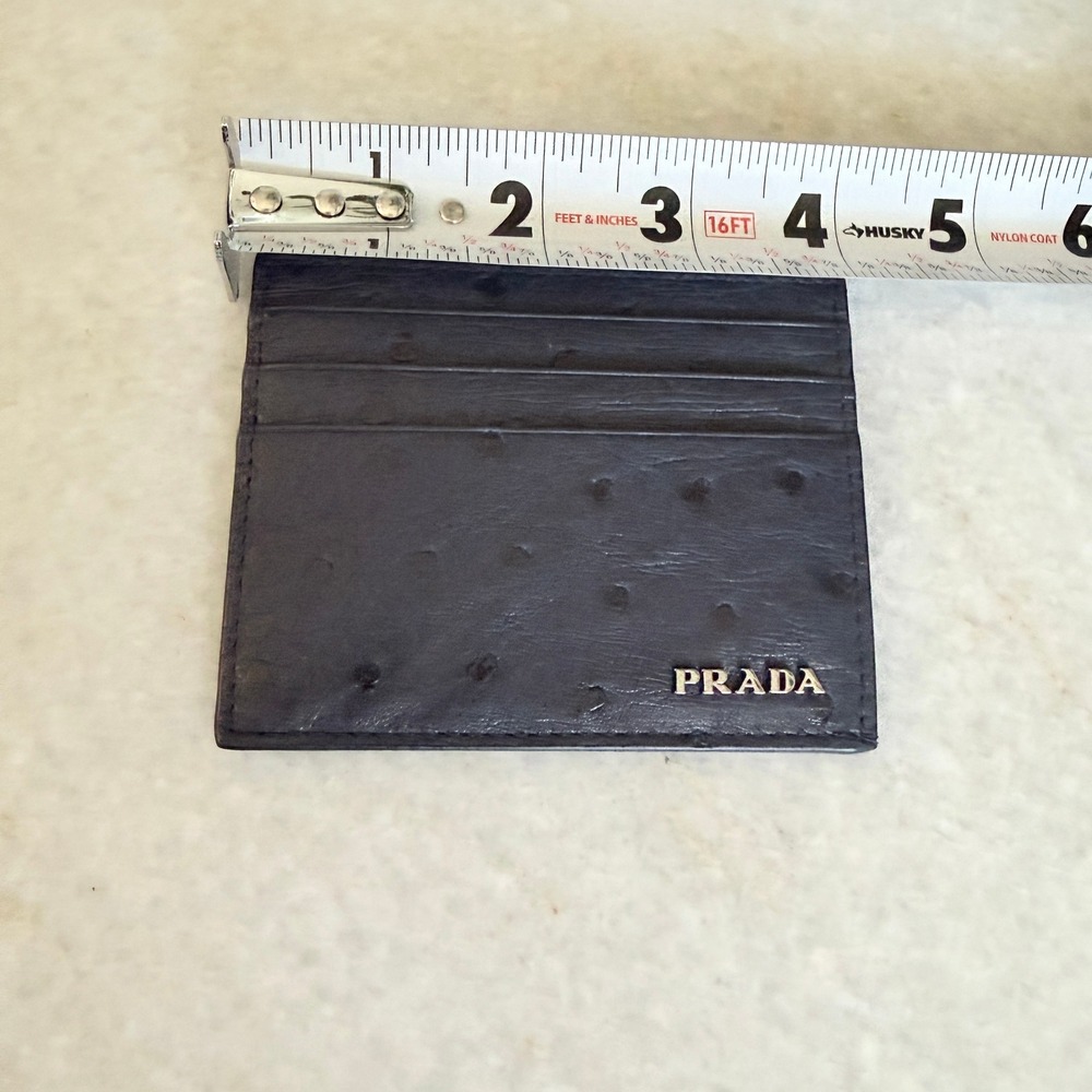 Prada Baltico Ostrich Leather Card Holder Wallet 2MC223 Struzzo Navy Blue Italy - Picture 6 of 8